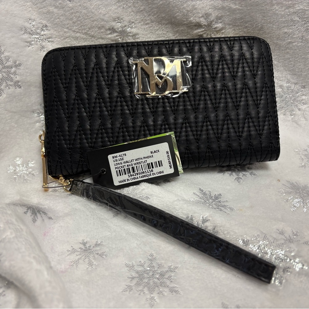 Badgley Mischka Long Wallet with Phone Pocket Wristlet Black- MSRP $59 NWT